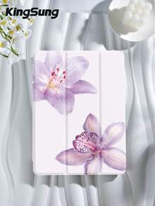 Kingsung 紫色花卉圖案平板保護殼，相容 iPad 9.7/10.2/10.5/10.9/12.9/Pro 11、第 10 代，相容 Galaxy Tab S6 Lite 10.4 吋，相容 Kindle Paperwhite 第 12 代 2024、Kindle (第 11 代) 2022 版，柔軟防摔，智慧支架/自動喚醒/睡眠 - 彩色 - 查看 3