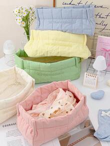 1pc Solid Color Plaid Quilted Pattern Baby Diaper Storage Basket, Diaper Changing Bag, Large Capacity Multi-Functional Baby Diaper Storage Basket, Baby Socks & Clothes Storage Basket - Multicolor - View 5