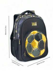 Teenager Fashion Soccer Design Backpack Made Of High-Quality Nylon, More Durable And Wear-Resistant, Thick Padded Back For Softness, Breathability And Comfort, Cute Cartoon Pattern, Very Attractive, Perfect Gift For Holidays And Birthdays, Suitable For School, Picnic, Travel And Camping - Black Gold - View 2