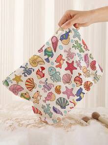 1pc Portable Cosmetic Storage Bag With Ocean Elements Shell And Starfish Pattern, Double-Sided Print Travel Zipper Makeup Bag, Multi-Function Toiletries Organizer - Multicolor - View 5