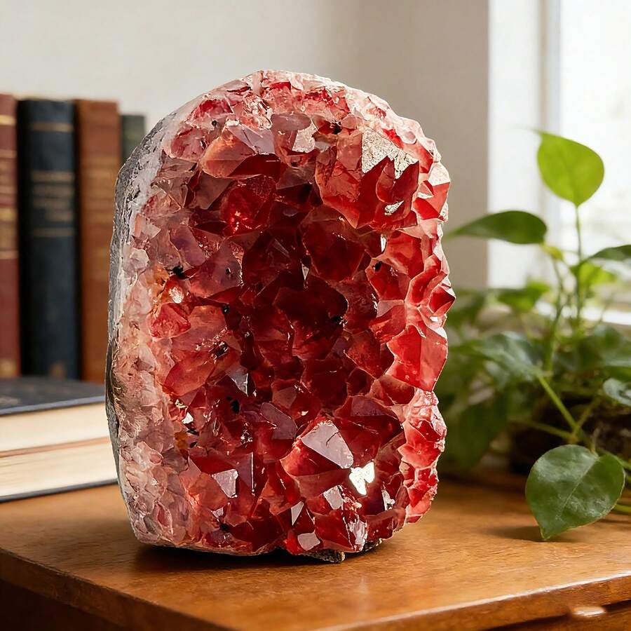 Stonehaven 1pc Natural Amethyst Crystal Cluster Miniature Decor, Electroplated Burgundy Craft. Healing Crystal Energy Ornament. Good Luck, Wealth, Mysterious Energy - Multicolor - View 1