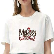 1/2/3件可水洗熱轉印貼，MERRY 豹紋字母與亮片聖誕帽設計，CHRISTMAS 紅色亮片字體，個性化聖誕英文圖案熱轉印，適用於T恤、包包、枕頭 - 多色 - 查看 5