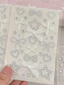 [Back To School]4 Sheets Alphabet Letter Rhinestone Stickers Silver Self-Adhesive Pearl Gem Decals Sweet Phrase Heart Star Crystal Stickers For Goo Card Scrapbook Gift Box Phone Case DIY Crafts Birthday Wedding Party Decor - Silver - View 11