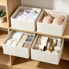 1pc/4pcs Multi-Compartment Fabric Storage Box, Foldable Drawer-Style Organizer Bin Suitable For Home, Office, Warehouse And Dorm, Lidless Clothing & Accessories Storage Box, Mother's Day Gift - Khaki - View 7