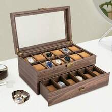 24 Slots Watch Box Watch Case Jewelry Holder Watch Display Case With Drawer UK - Brown color - View 5