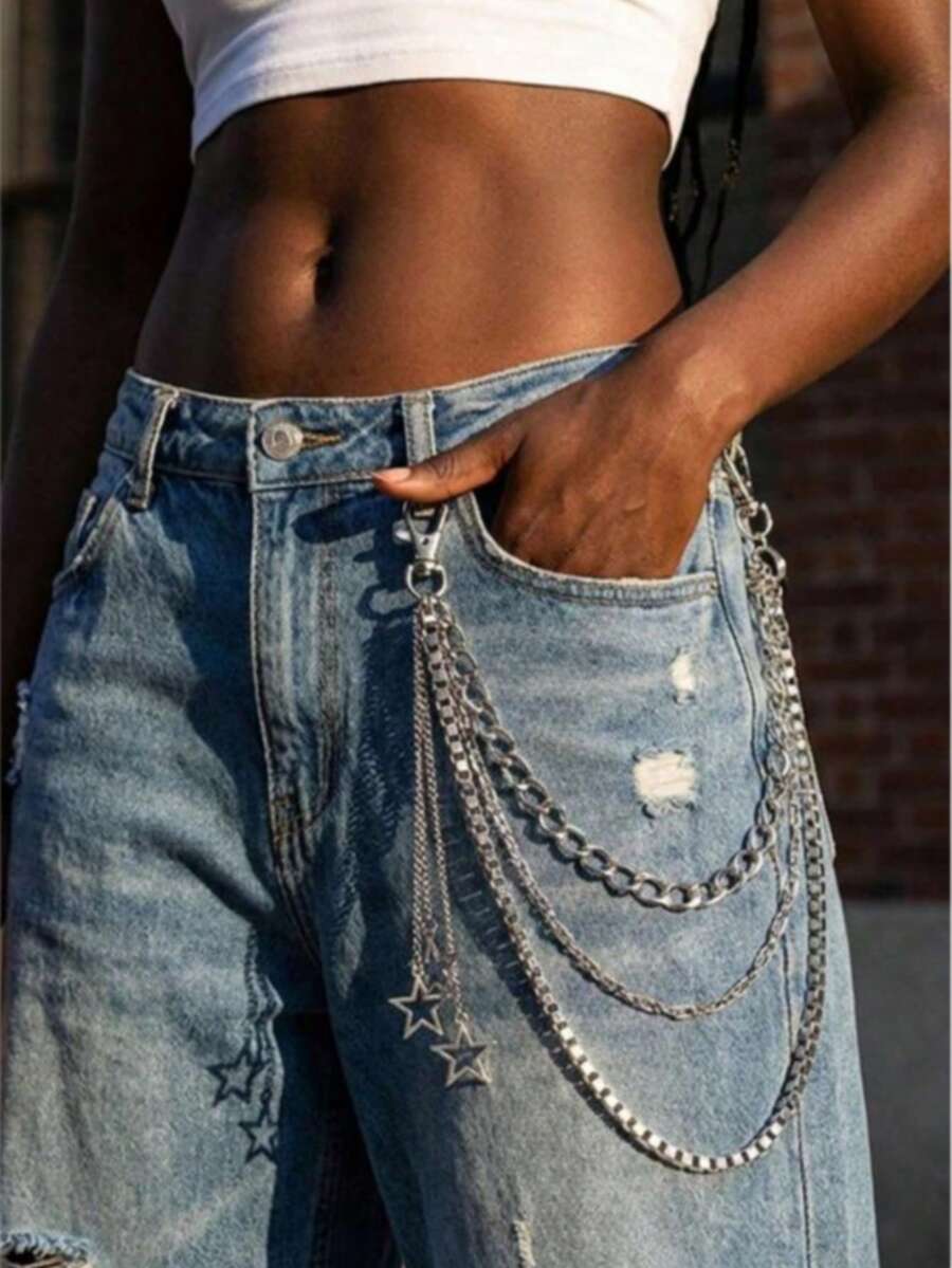 1pc Star Decoration Punk Waist Chain Pants Chain Accessories Hip Hop Jewelry Pants Chain Suitable For Daily Matching Use - Silver - View 1