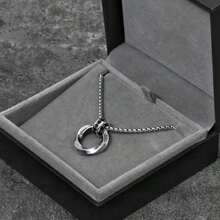 1pc Vintage Mobius Ring Pendant Necklace With Textured Design, Personalized Metal Silver Color, Suitable For Couples, Men And Women For Daily Wear, Party, Festival, Music Festival, Daily Gift, Jewelry Gift - Silver - View 4