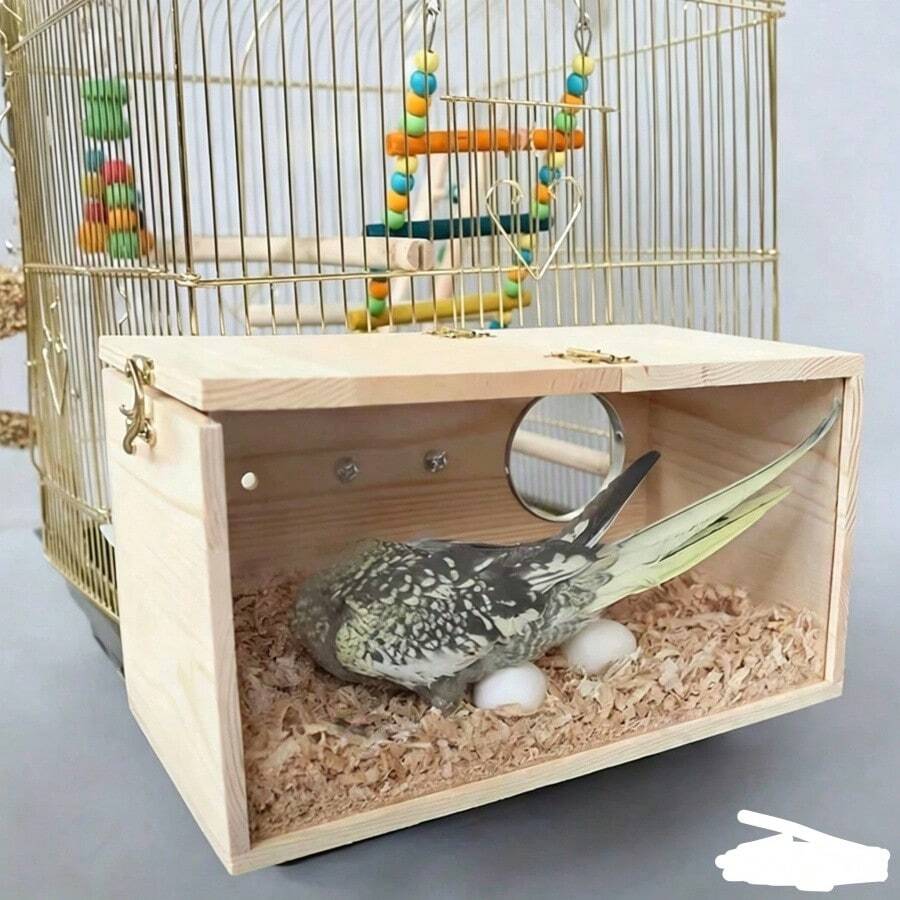 1PC Product, Random Color/Style Accessory, Outdoor Garden Decor Bird House, Transparent Visible Wooden Breeding Box For African Grey Parrot, Large/Medium/Small Bird Nest - A - View 1