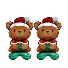 3D Christmas Bear Foil Balloon Set With Base, Yard Christmas Tree Scene Decor, Store Welcome Display, Luxury Christmas Soft Decoration Accessory - Multicolor - View 6