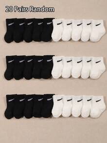 10/20 Pairs Baby/Toddler Solid Color Candy-Colored Casual Mid-Calf Socks, Spring/Summer - Black and White - View 11