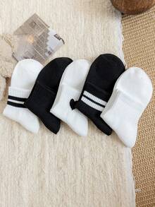 5 Pairs Versatile Mid-Calf Socks, Casual Minimalist Style - Multicolor - View 4