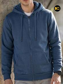 Big City Men's Sweatshirt With Shearling And Hood - Dusty Blue - View 1