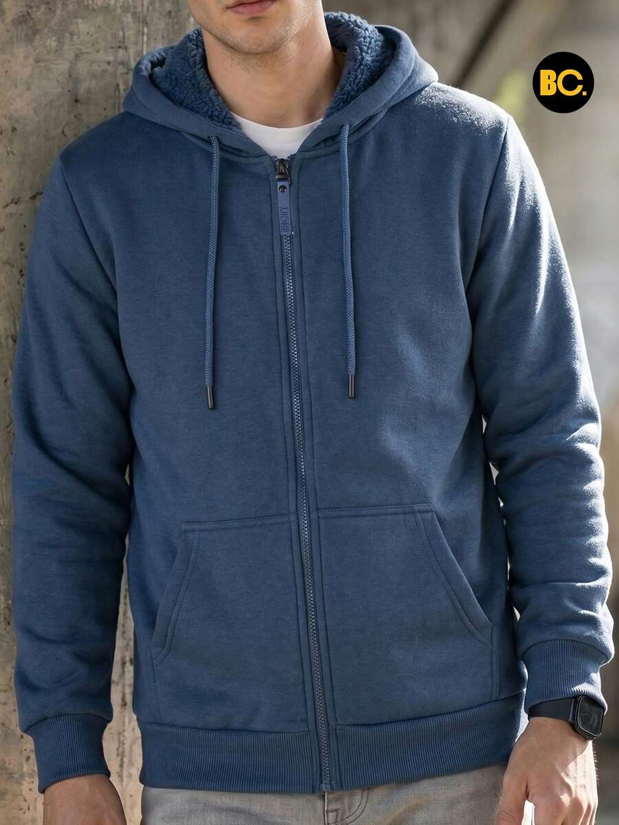 Big City Men's Sweatshirt With Shearling And Hood - Dusty Blue - View 1