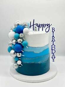 21pcs Bohemian Style Cake Decorations, Blue & Silver Foam Ball Cake Toppers, Disco Ball, Happy Birthday Cake Toppers, Suitable For Birthday Cake Decoration, Men's Birthday Cake Decoration - Multicolor - View 9