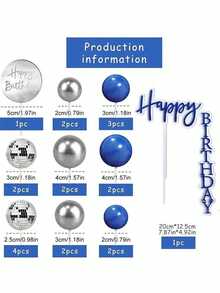 21pcs Bohemian Style Cake Decorations, Blue & Silver Foam Ball Cake Toppers, Disco Ball, Happy Birthday Cake Toppers, Suitable For Birthday Cake Decoration, Men's Birthday Cake Decoration - Multicolor - View 2