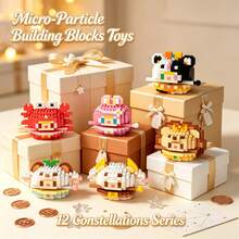 12 Zodiac Micro Particle Building Blocks Ornament 6 Styles Aries Taurus Gemini Cancer Leo Virgo Q Cute Mini Assembly Toy ABS Educational Stress Relief Desktop Collection Decor Parent-Child Interaction Focus Handmade Student Back To School Christmas Birthday Holiday Gift - Multicolor - View 4