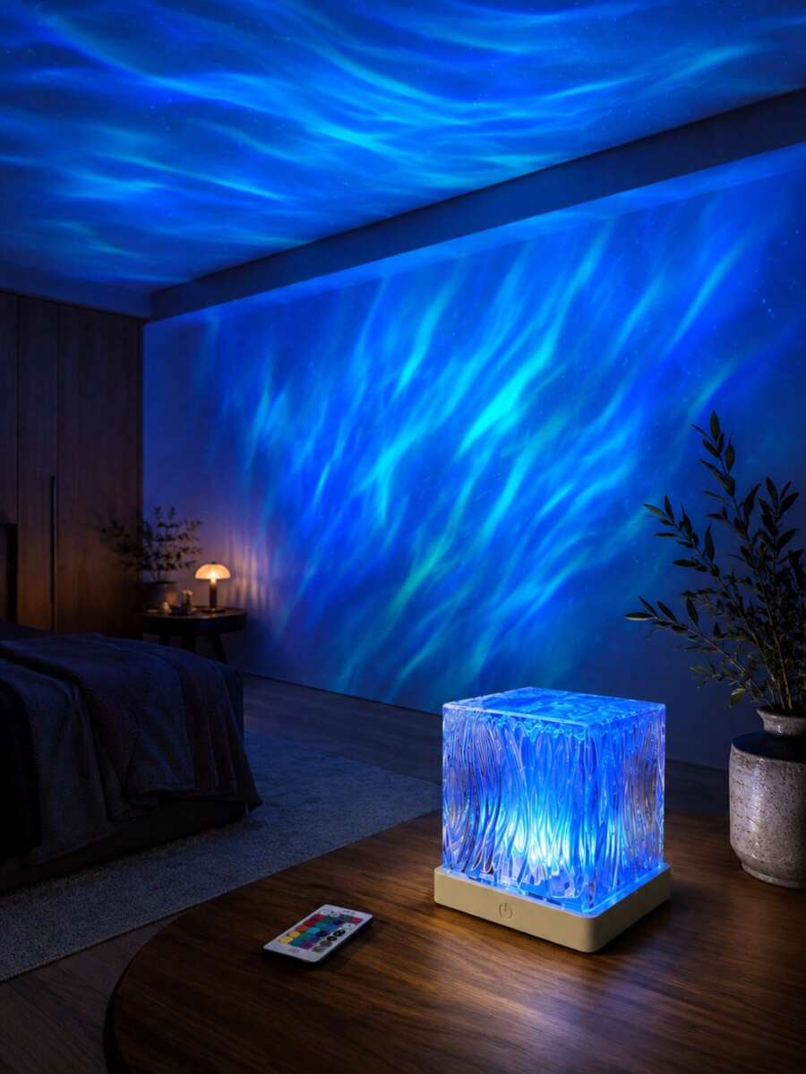 Geometric Square RGB Lamp, Aurora Or Water Ripple Style With Touch Control