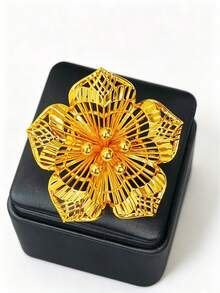1pc Fashion Women's Gold-Plated Flower Ring, Index Finger Ring, Suitable For USA, UK, France, Middle East, Dubai, Africa, Saudi Arabia, Bridal Wedding Party Dress Accessory, Mother's Day, Valentine's Day, Wedding Season, Birthday, Holiday Gift, Open Copper Ring - Yellow Gold - View 1