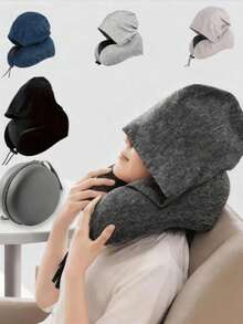 Adjustable Hooded U-Shaped Neck Pillow, Polyester Fiber Material, Hand Washable, Multiple Colors Available, Suitable For Car Travel And Outdoor Use, Comfortable Fit And Neck Support - Hooded Pillow - View 2