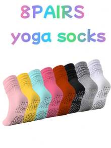 2/4/6/8 Pairs Women's Pilates Slouch Crew Yoga Socks, Non-Slip Grip For Ballet Dance And Hospital Workout - Multicolor - View 21