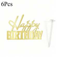 1件/3件/6件 金色壓克力生日快樂蛋糕插牌 DIY 蛋糕烘焙裝飾用品 生日派對甜點旗飾裝飾工具 - 彩色 - 查看 14