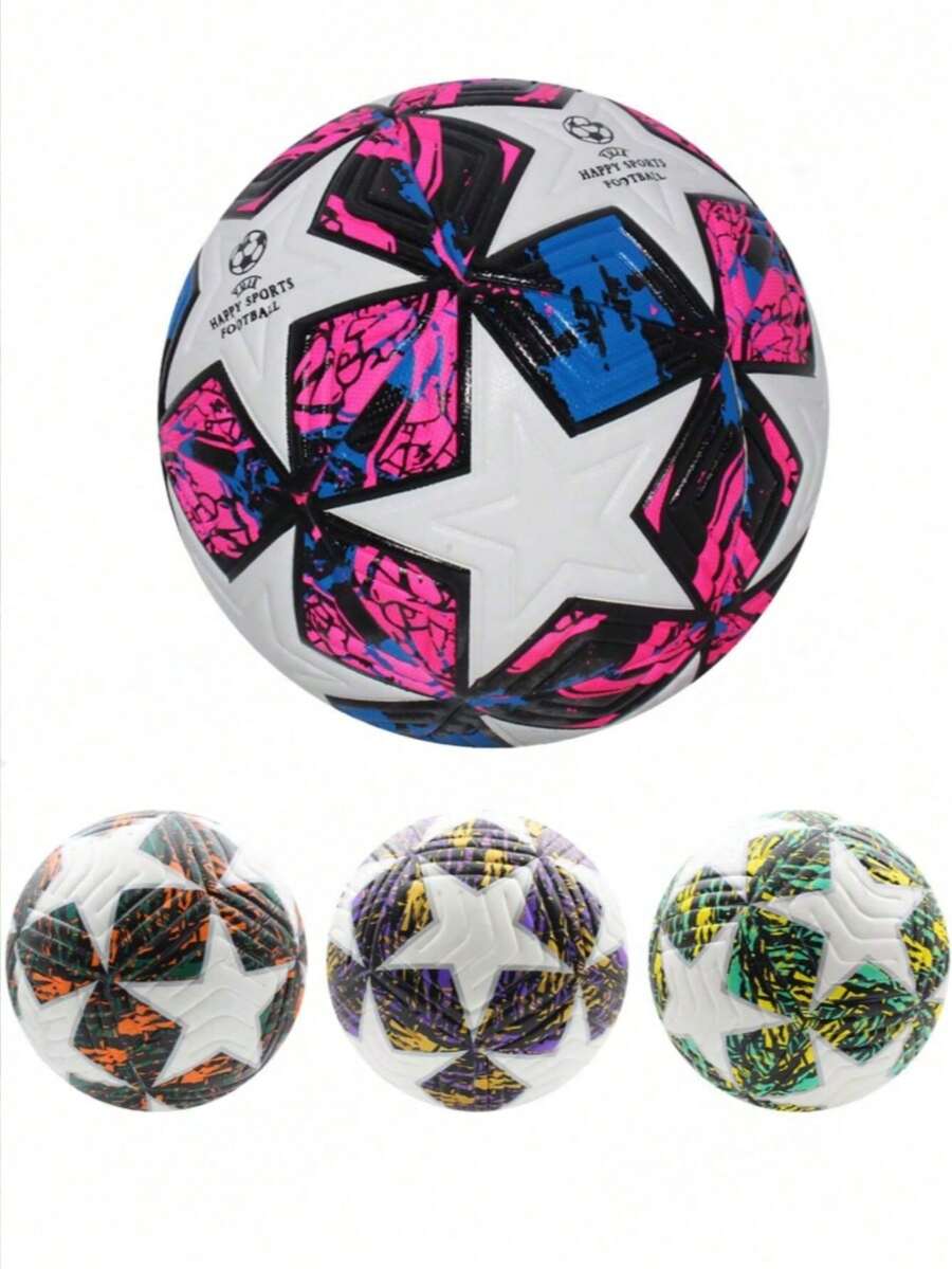 1 Size 5 Standard Indoor/Outdoor Universal Match Training Ball Gift Inflatable PU Leather Pink Soccer Ball (Deflated) - Pink - View 1