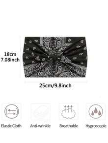 1/3/6 piezas Nueva diadema de orejas de conejo ultra ancha y linda, diadema de lazo de unicolor con patrón paisley elástico, accesorios para el cabello de mujer para yoga, deportes y actividades al aire libre - Multicolor - Ver 2