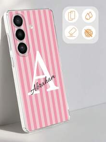 1 pieza Funda de teléfono personalizada con diseño a rayas de familia, amigos, parejas y firma de texto pequeño, funda de teléfono transparente a prueba de caídas, compatible con Samsung S26 Ultra/S26/S25 Ultra/S24 Ultra/A17/A07 y otros modelos de teléfonos Android, regalo personalizado ideal para novio, novia, familia, amigos, parejas, amantes de mascotas en cumpleaños, graduación, boda, baile de graduación - transparente - Ver 3