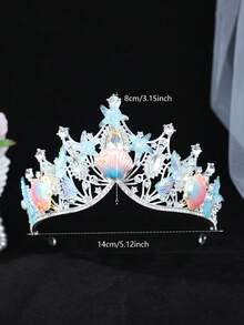 1pc Silver Mermaid Ocean Tiara, Starfish Shell Rhinestone Crown, Cute Underwater Theme Party Cosplay Hair Accessory - Silver Blue - View 7