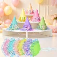 6pcs Random Color Pet Birthday Party Paper Hats, Creative Sequin Tassel Decor Cone Hats, Suitable For All Breeds Of Dogs And Cats, Shiny Metallic Tinsel Fringe Pet Photo Props, Holiday Birthday Party Decoration Supplies - Multicolor - View 7
