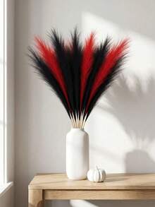 20/10/1pc Halloween Red & Black Dual Color Artificial Reed Stems, Gothic Style Decor, Dark Halloween Theme Decoration, Vase Filler, Wedding Backdrop, Gothic Party Decor, Autumn Decoration, Photography Props | Suitable For Halloween & Christmas - Multicolor - View 5