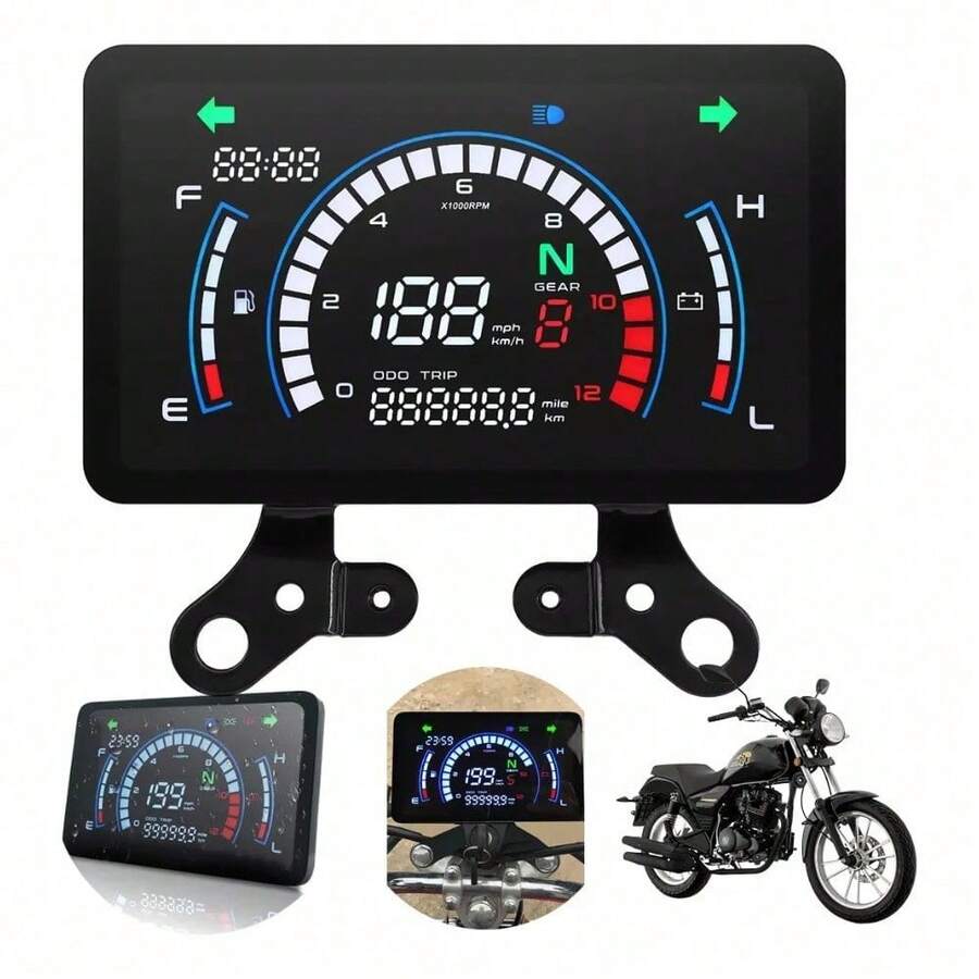 Velocímetro Digital Universal para Moto con Chicote Pantalla HD Reloj Indicador 5 Velocidades Resistente al Agua - Negro1 - Ver 1