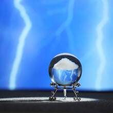2pcs 60mm (2.3 Inch) 3D Laser Engraved Lightning Cloud Crystal Ball With Base, Engraved Glass Paperweight, Home And Party Desktop Decor Feng Shui Ornament - Multiple Styles - View 5