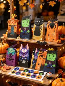 26/13pcs Halloween-Themed Party Wrapping Paper Bags, Halloween Witch, Spider, Scarecrow Pattern Gift Wrapping Bags With Stickers, Trick-Or-Treating Gift Wrapping, Holiday Gift Wrapping, Suitable For Halloween Party Decorations, Home Baking Packaging. - View 2
