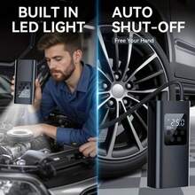 150 PSI 汽車充氣泵，數位式輪胎充氣機，便攜式汽車專用充氣泵，附 LED 燈，120W 功率，戶外旅行必備 - A - 查看 6