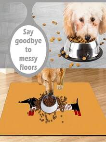 Pet Feeding Mat/Placemat Designed For Food And Water Bowls; Ideal For Messy Eaters And Pets Prone To Making A Mess On The Floor. Made From Durable, Easy-To-Clean Polyester And Featuring A Cute Dachshund Print. Available In Various Sizes To Suit Cats, - Multicolor - View 3