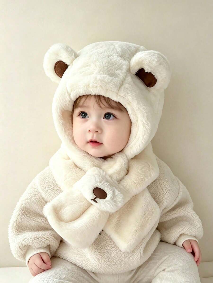 Children's One Size Hat And Scarf Set, Cute Plush Thickened Hat And Neck Warmer, Autumn/Winter Style, Suitable For Boys And Girls - Multicolor - View 1
