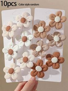 10入女童多色布藝3D花朵髮夾，甜美不傷髮髮飾，可愛百搭花卉裝飾DIY髮夾，適用額頭與瀏海，日常使用 - 彩色 - 查看 5