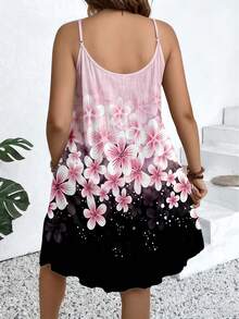 Women Boho Floral Print Spaghetti Strap Ruffle Hem Midi Dress, Adjustable Tie Neck Flowy Chiffon Sundress, Beach Vacation Outfit - Dusty Pink - View 2