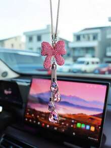 Ornamenti da auto di lusso con fiocco di strass, decorazione per specchietto retrovisore con nappe di cristallo a goccia d'acqua, ciondolo decorativo accattivante per interni auto da ragazza - A - Visualizzare 9