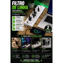Régua, Extensão Elétrica, Filtro de linha 12 Tomadas 3 USB  3 Tipo C com Botão Liga e Desliga e entradas de 16/20A - Entrada do Brasil (220V) - Visão 2