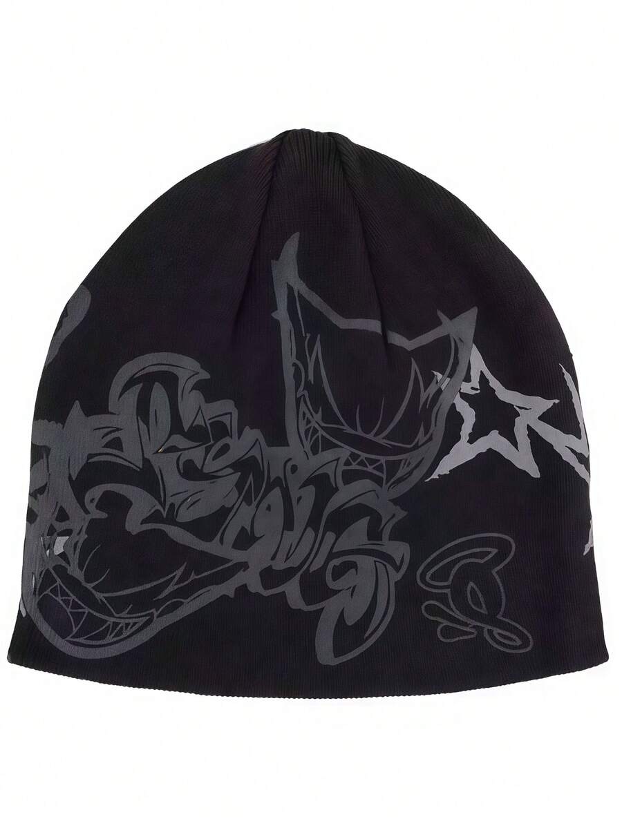 1pc Or 2pcs Gothic Style Men's Embroidered Scarf & Knit Hat, Fashion Street Ski Hat, Warm And Versatile, Suitable For Cold Weather, Loose Fit - Multicolor - View 1