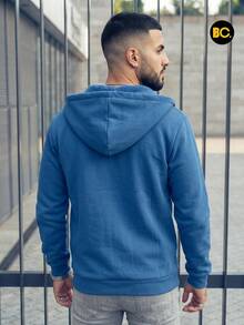 Big City Sudadera De Hombre Con Forro Borrega y Capucha Hoodie! Con Cierre y Basicas con estampado casual de Moda - Azul Rey - Ver 3