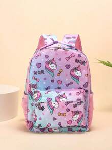 Una mochila con estampado de dibujos animados, una mochila de unicornio de dibujos animados para excavar, adecuada para uso diario, con pequeños patrones distribuidos aleatoriamente. - Multicolor - Ver 7