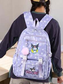 SANRIO 1件 Hello Kitty Kuromi Cinnamoroll 女款功能性後背包，星星印花大容量多口袋包，適合上學、旅行與日常使用 - 彩色 - 查看 6