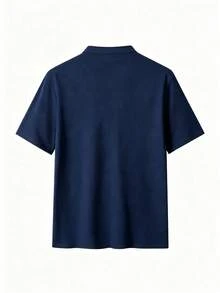 Camiseta casual de manga corta con cuello Henley para hombre, adecuada para uso diario y estilo casual de negocios - Azul Marino - Ver 7