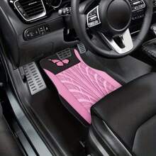 4pcs Pink Butterfly Print Car Floor Mats, 2D Flat Texture Non-Slip Material, Durable, Precise Edging, Suitable For Multiple Car Models, Special Gift For Your Partner - A - View 3