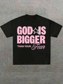 Unisex T-Shirt God Is Bigger Slogan Graphic Tee Y2K Baby Tee Faith - 黑色 - 查看 1