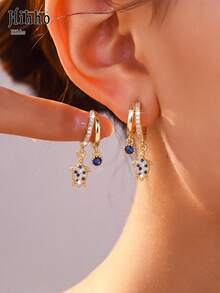 Hihho 1 Pair Ocean Vacation Style Charming Fashion Sea Turtle Earrings, Royal Blue Zirconia Accents, Versatile Women's Jewelry Ear Accessories Suitable For Daily Wear, Party, Travel, Holiday Decoration Gift (Zirconia Inlaid Color Random) - Turtle Earrings - View 6