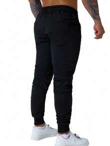 Men's Black Joggers, Casual Sports Long Pants With Zipper Pockets And Drawstring Waist, Suitable For Daily Wear - Black - View 4